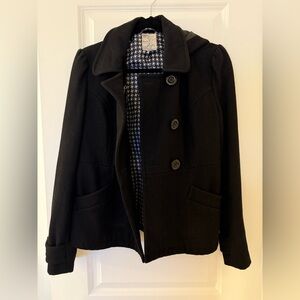 Tulle Black Pea Coat with Patterned Lining